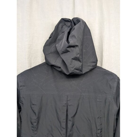 Modetta womens size Medium black geometric rain jacket wind breaker, hood zip T8 - Picture 7 of 14